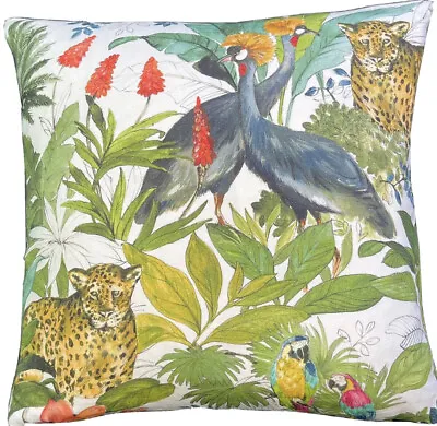 Leopard Cushion Cover Exotic Botanical Floral And Animal Print Crown Crane Bird • £19.99