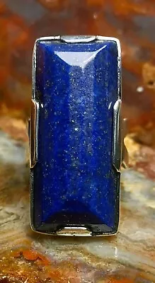 Sterling Silver  Vintage Lapis Lazuli Rare Faceted Loaf Ring • $78.88