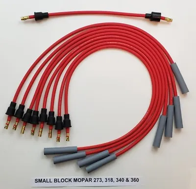 MOPAR DODGE PLYMOUTH 273 318 340 360 RED 8mm Spark Plug Wires For Points Cap USA • $54.66
