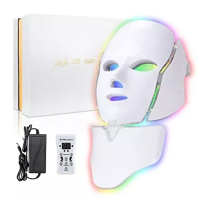 LED Light Photon Face Mask Neck Rejuvenation Skin Facial Wrinkle Therapy 7 Color • $33.99