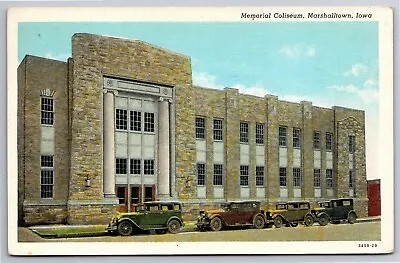 Postcard Marshalltown Iowa Memorial Coliseum Vintage Cars Curt Teich • $6.75