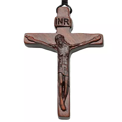 Catholic Religious St Benedict Wooden Crucifix Cross Necklace For Men Women • $12.77