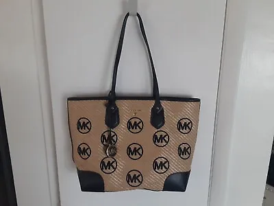 Michael Kors Women's Bag Shopper Eva Straw Woven LG Tote Bag Black  • $174.99