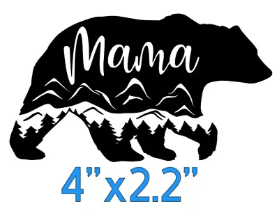 Mama Bear With Mountains And Trees Black Permanent Vinyl Decal (4 X2.2 ) • £6.75