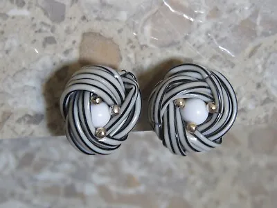 £14.75 • Buy VTG Mod Striped Black White Love Knot Twist Plastic Japan Clip Earrings 50s 60s
