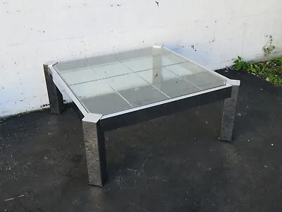 Mid Century Chrome Etched Glass Top Coffee Square Table Milo Baughman Style 1606 • $795