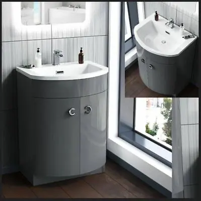 600mm Freestanding Modern Grey Gloss Basin Vanity Storage Unit • £249.95