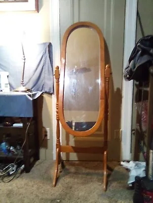 Vintage 80’s Wood Floor Mirror Rustic French Country Cheval Free Shipping  • $140