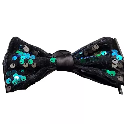 Unique High-Quality Black Sequin Shine Mens Bow Tie Pre-Tied Men's Solid Bowtie • $28.97