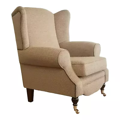 Queen Anne Wing Back Cottage Fireside Chair -Golden Brown Weave Effect Fabric  • £479