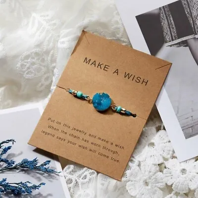 Make A Wish Bracelet Adjustable Size Turquoise Stone And String • £2.50