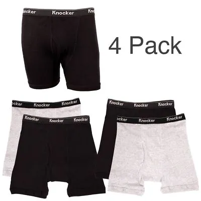 4 Mens Boxer Briefs 100% Cotton Black Gray White Lot Underwear • $16.99