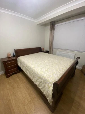 £150 • Buy Solid Wood King Size Sleigh Bed Frame And 2 Night Tables