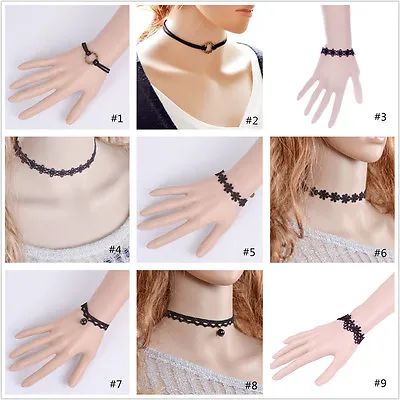 Sexy 90's Black Lace Retro Choker Charm Bracelet Pendant Chain LEATHER Necklace • £3.07