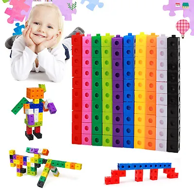 100 X 2cm Math Link Cubes Interlocking Snap Counting Blocks Toy Gift Early Learn • £8.09