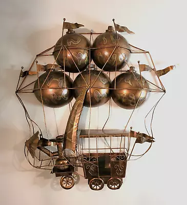 MCM Copper Wall Art Hot Air Balloon Flying Machine Steampunk Sculpture Vintage • $249.99