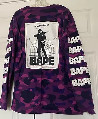 Bathing Ape Men's BAPE Hunting Long Sleeve Shirt Purple Black Camou Size XL 46Ch • $85