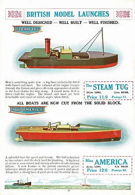 £38.85 • Buy 1920s Original Vintage Wooden Model Toy Steam Tug Boat Art Print Ad