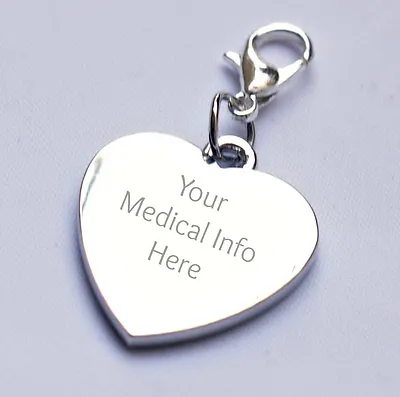 Engravable Heart Charm For Medical Bracelet Any Message/wording Personalised  • $7.45