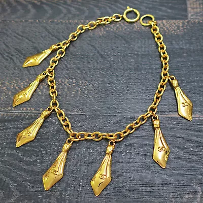 $1038.40 • Buy CHANEL Gold Plated CC Logos Tie Charm Vintage Necklace Pendant #164c Rise-on