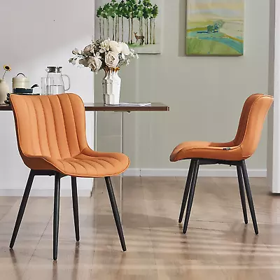 Camel Dining Chairs Set Of 2 Upholstered Mid Century Kitchen Chairs Armless Faux • $315.51