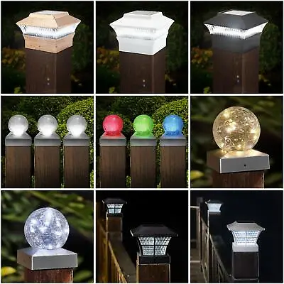 Outdoor Solar Powered LED Deck Post Light Garden Cap Square Fence Landscape Lamp • £14.95
