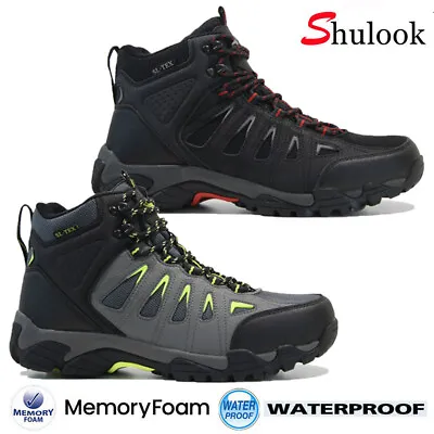 Mens Waterproof Walking Hiking Boots Memory Foam Running Ankle Trainers Shoes • £18.95