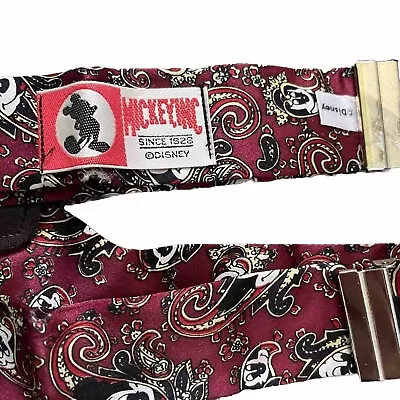 Vintage Disney Suspenders Mickey Mouse Paisley Red Silk Gold Disney Mickey Inc • $20