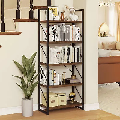 Industrial 4-6 Shelf Wood Bookcase Bookshelf Storage Display Rack Book Shelving • $52.98