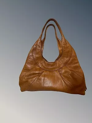 Vintage  90s Sigrid Olsen Hobo Shoulder Bag Tan Stamped Moc Croc Style Leather • $35