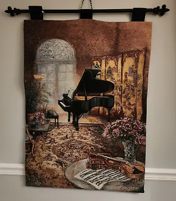 Wall Hanging Lena Liu Tapestry  Music Room  Baby Grand Piano & Violin Rod Incld. • $14.99