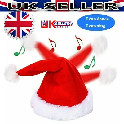 SINGING AND DANCING SANTA HAT Novelty Red Cap Musical Moving Funny Gift XMAS Toy • £9.89