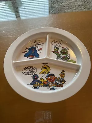 Vintage Melamine Sesame Street Muppets Round Divided Childs Plate Eating Is Fun! • $12