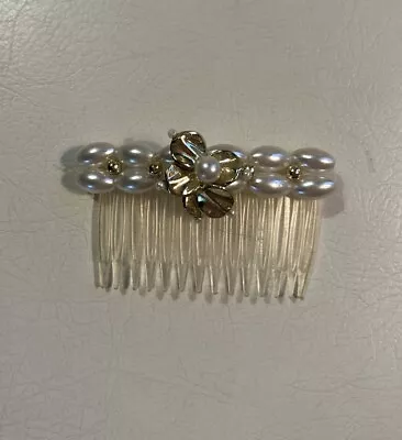 Vintage Plastic Hair Side Comb Faux Pearl Beaded Jeweled Off White 1980s • $9.99