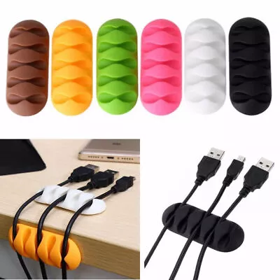 Cable Organizer Silicone USB Cable Winder Holder Desktop Tidy Management Clips • £1.99
