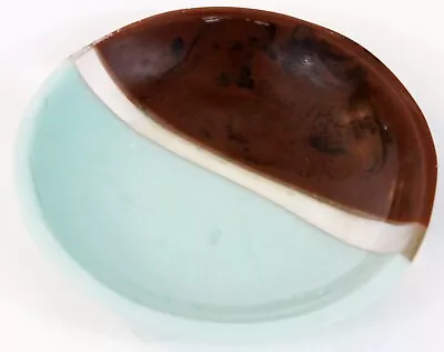 Croscill Oasis Soap Dish Lucite Round 4.75  Vintage MCM Turquoise Brown • £16.40