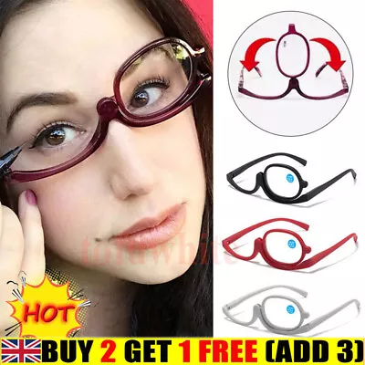 Women Makeup Reading Glasses Rotatable Flip Make Up Eye Glasses Presbyopic • £4.99