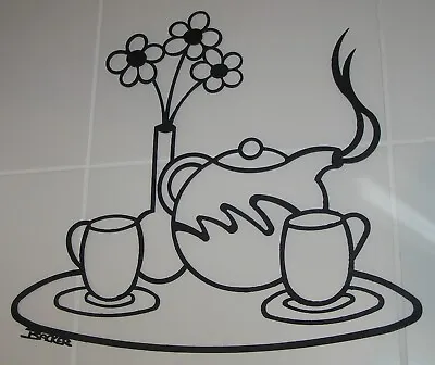 Backer Metal Steel Wall Art Tea Pot Tray Powder Coated Black $225.00 • £110.18