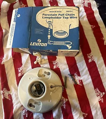 Vintage Leviton 9816-c Porcelain Ceiling Lamp Holder With Pull Chain White Read • $5