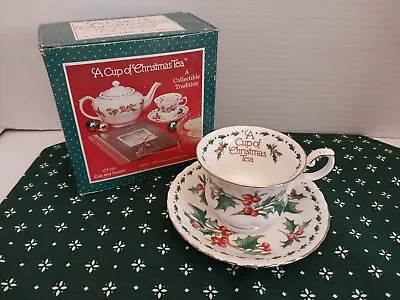 VTG A Cup Of Christmas Tea CUP AND SAUCER SET Bone China Waldman 1992 In Box NEW • $25.96