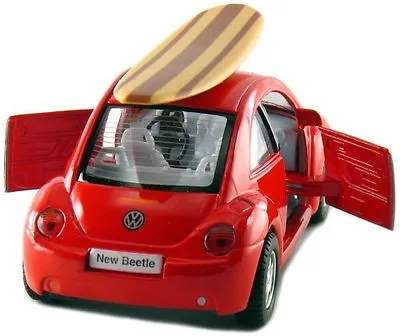 Kinsmart 5  Volkswagen New Beetle W/ Surfboard 1:32 Diecast Model Toy VW Red • $8.98