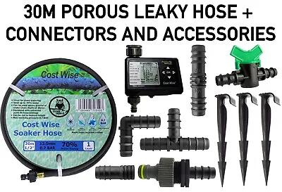 £5.19 • Buy 30M Porous Pipe/ Soaker Hose/ Leaky Pipe, Connectors, Timers And Accessories