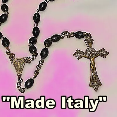 Vintage Italian Rosary Beads 50's   Made Italy   Catholic 17 Inches Black Pouch • $44.95