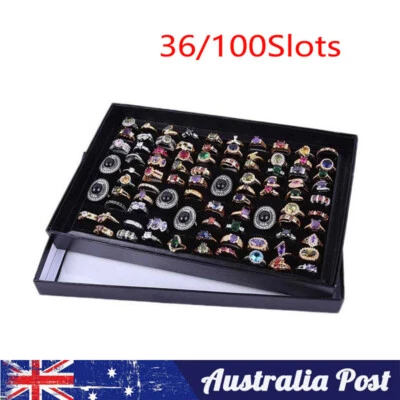 36/100Slots Jewelry Ring Display Organizer Case Tray Holder Earring Storage Box • $10.27
