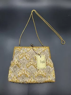 NWT Vintage Magid Beaded Gold Silver Cocktail Evening Bag Kissing Clasp With Box • $20