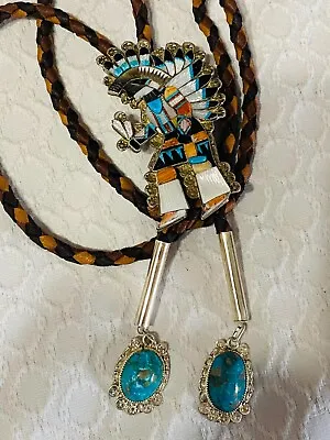 Native American Eldred Martinez Zuni Pow Wow Dancer Sterling Bolo Tie & Tips • $1450