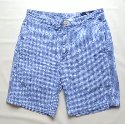 Mens Size 30 Vineyard Vines Blue/White Check Seersucker Shorts Flat Front • $12.50