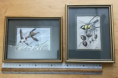 2 X J&J Cash Ltd Woven Silk Bird Pictures - Great Tit And Mallard • £13