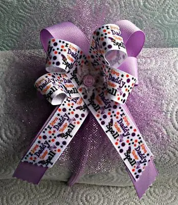   I Have Daddy Under My Spell  On Lavender Bow Headband-Ages 2 +Handmade 6 X 5 • $2.50
