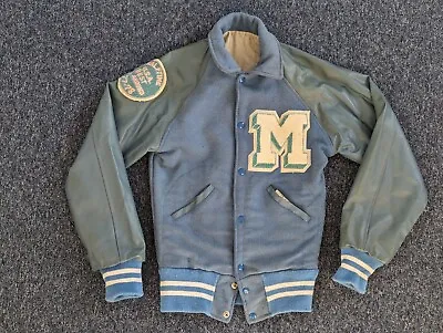 Fab-Knit Letterman Varsity Jacket Blue Letter M Marquettes Vintage 77-78 • $54.99